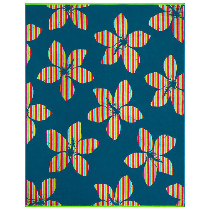 le comptoir de la plage Serviette de plage XL éponge velours Jacquard Bleu 140x180 400g/m² - Yakama