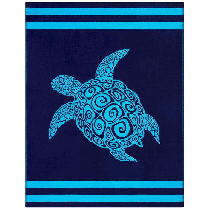 le comptoir de la plage Serviette de plage XL éponge velours Jacquard Bleu 140x180 400g/m² - Paxos