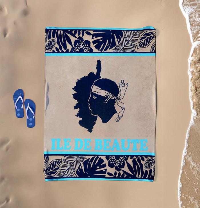 Le Comptoir De La Plage Serviette De Plage XL éponge Velours Jacquard Bleu 140x180 400g/m² - Cap Corse