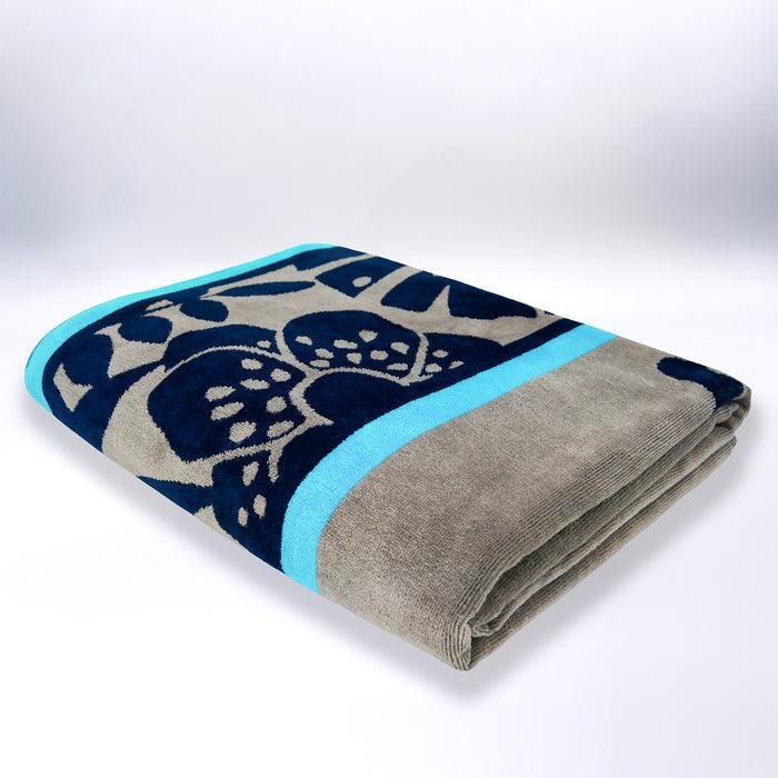 Le Comptoir De La Plage Serviette De Plage XL éponge Velours Jacquard Bleu 140x180 400g/m² - Cap Corse