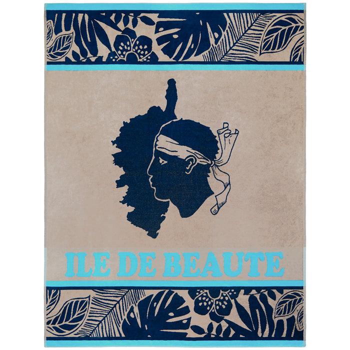 le comptoir de la plage Serviette de plage XL éponge velours Jacquard Bleu 140x180 400g/m² - Cap Corse