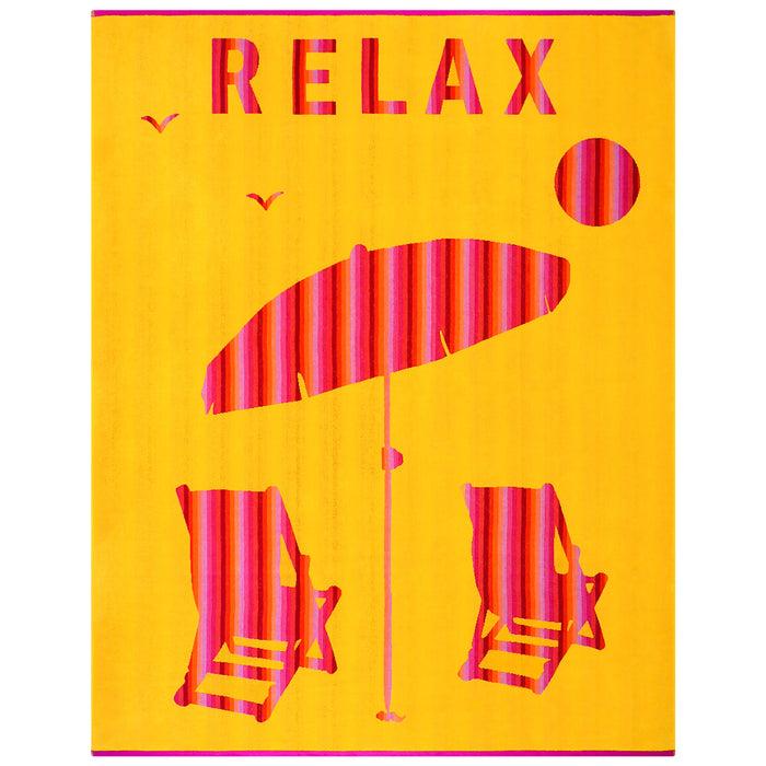 le comptoir de la plage Serviette de plage XL éponge velours Jacquard Jaune 140x180 400g/m² - Malta