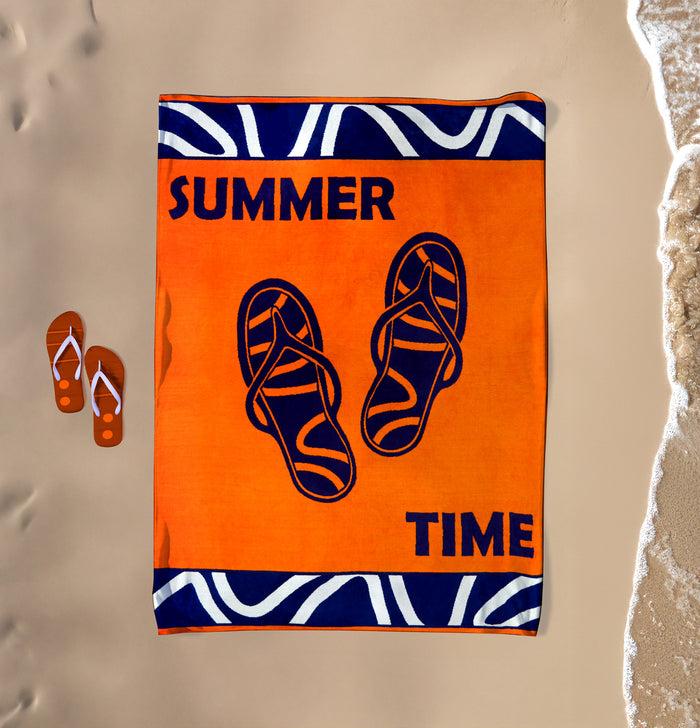 Le Comptoir De La Plage Serviette De Plage XL éponge Velours Jacquard Orange 140x180 400g/m² - Zamani