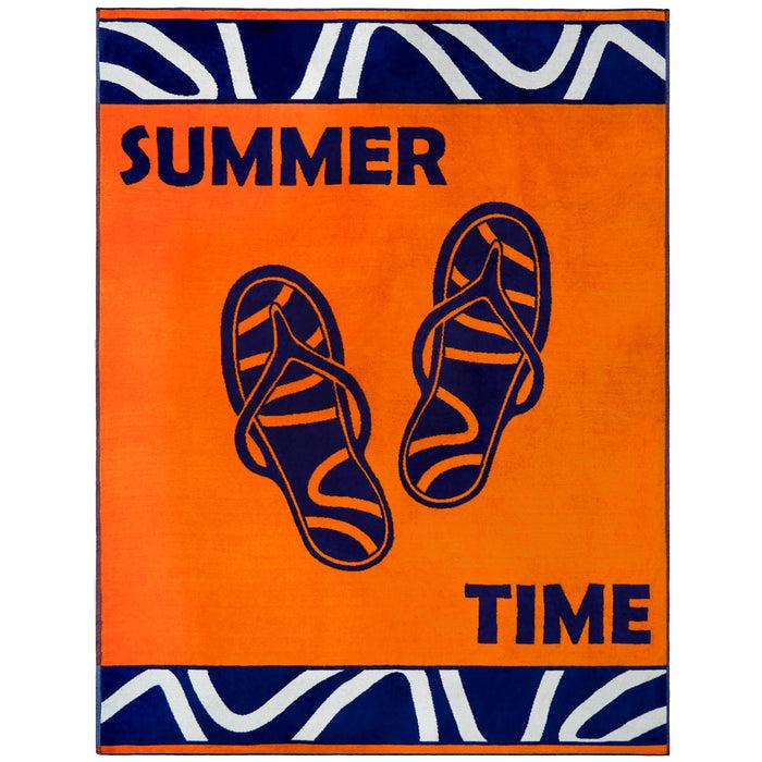 le comptoir de la plage Serviette de plage XL éponge velours Jacquard Orange 140x180 400g/m² - Zamani