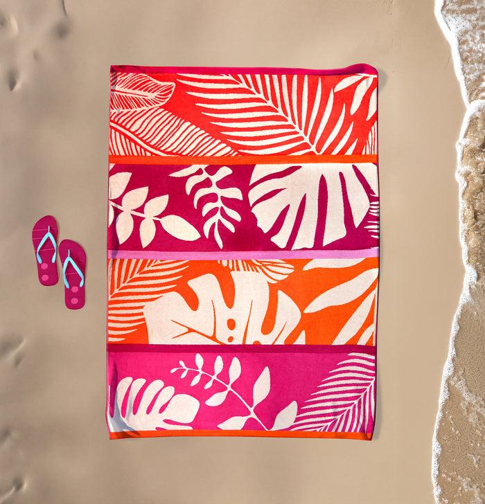 Le Comptoir De La Plage Serviette De Plage XL éponge Velours Jacquard Rose 140x180 400g/m² - Carlina