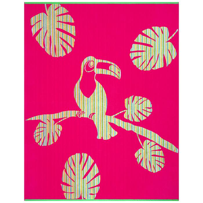 le comptoir de la plage Serviette de plage XL éponge velours Jacquard Rose 140x180 400g/m² - Cadix