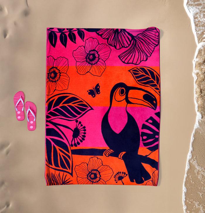 Le Comptoir De La Plage Serviette De Plage XL éponge Velours Jacquard Rose 140x180 400g/m² - Tropical Forest