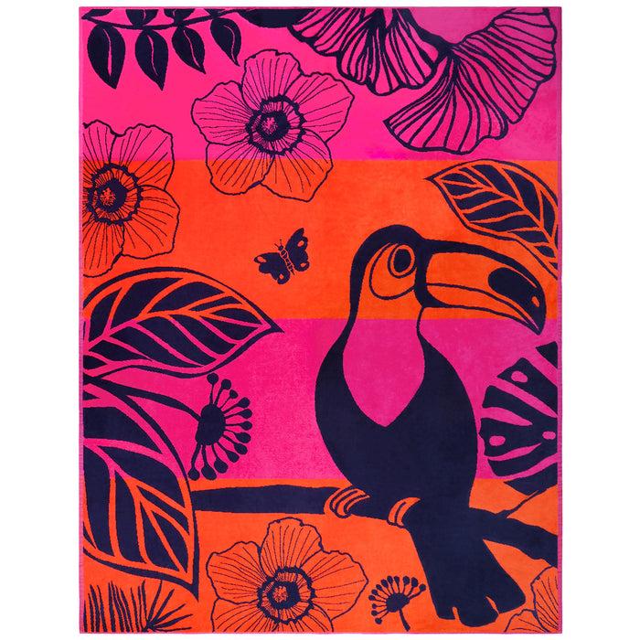 le comptoir de la plage Serviette de plage XL éponge velours Jacquard Rose 140x180 400g/m² - Tropical Forest