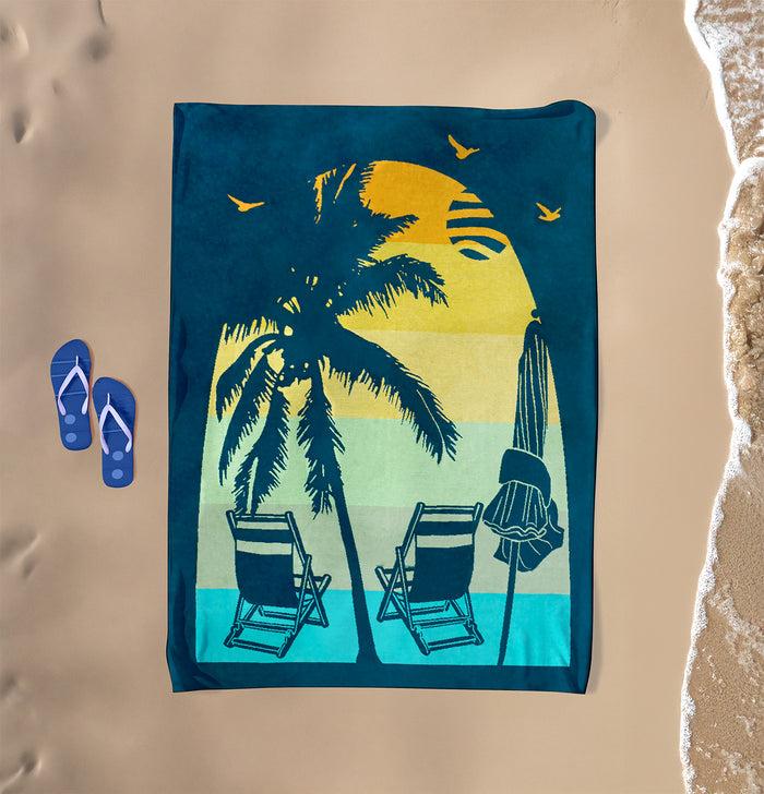 Le Comptoir De La Plage Serviette De Plage XL éponge Velours Jacquard Vert 140x180 400g/m² - Arche