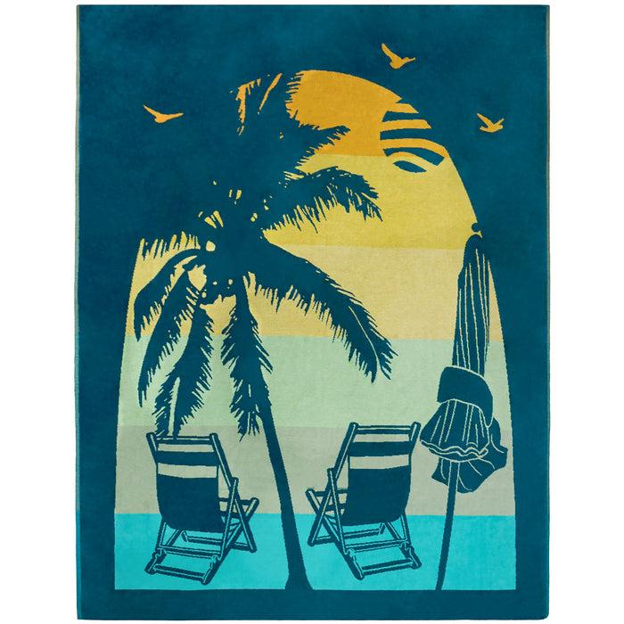 le comptoir de la plage Serviette de plage XL éponge velours Jacquard Vert 140x180 400g/m² - Arche