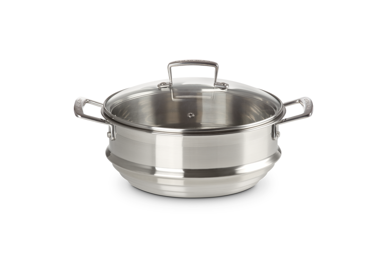 le creuset Grand cuit-vapeur adaptable Inox Classique avec couvercle en verre 