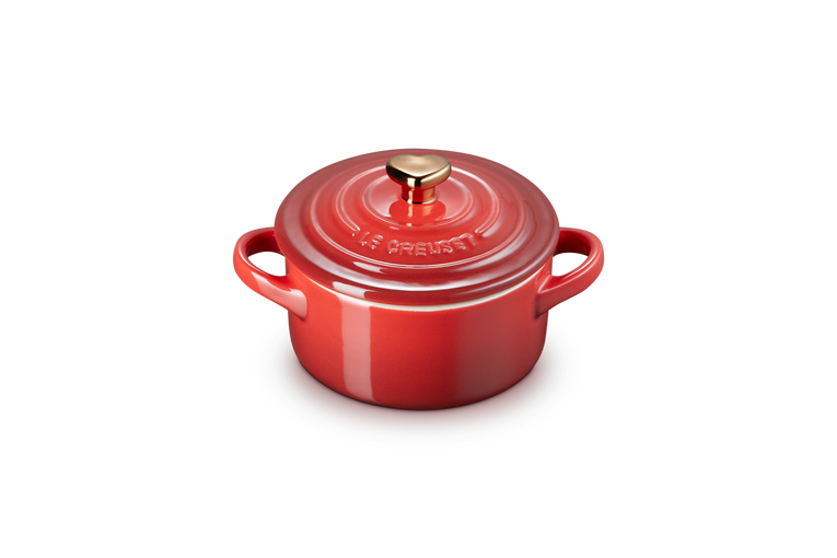 le creuset Mini-cocotte avec bouton or cœur en céramique
