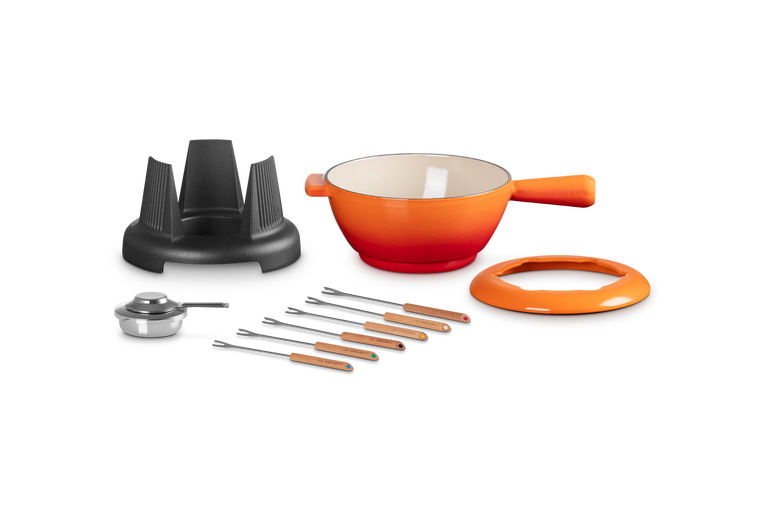 Le Creuset Service à Fondue En Fonte émaillée Avec Manche En Fonte