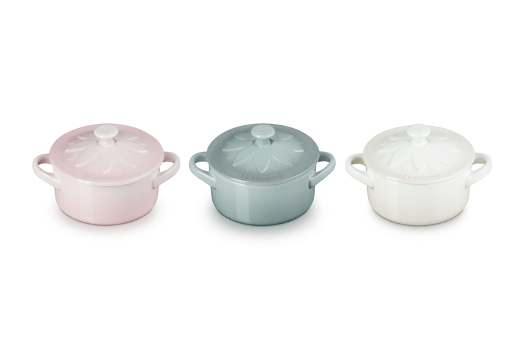 le creuset Set de 3 mini-cocottes Fleur en céramique