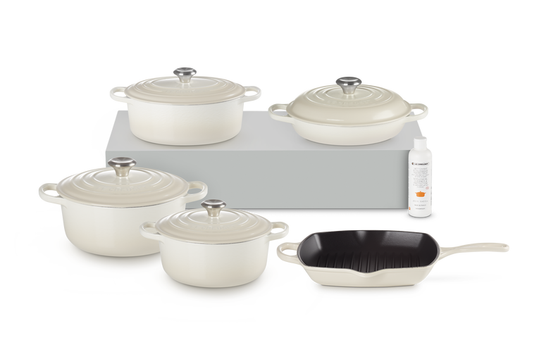 le creuset Set indispensable de 5 pièces en fonte émaillée avec nettoyant