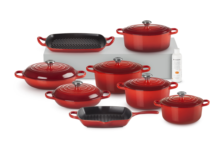 le creuset Set ultime de 8 pièces en fonte émaillée avec nettoyant écologique