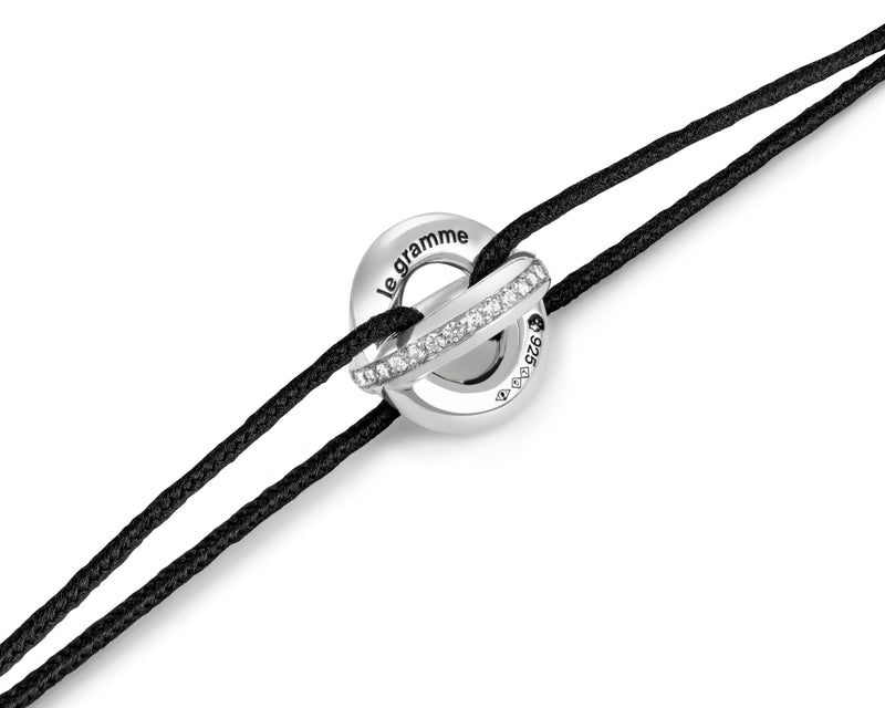 Le Gramme Bracelet Cordon Entrelacs Noir Le 3g Serti