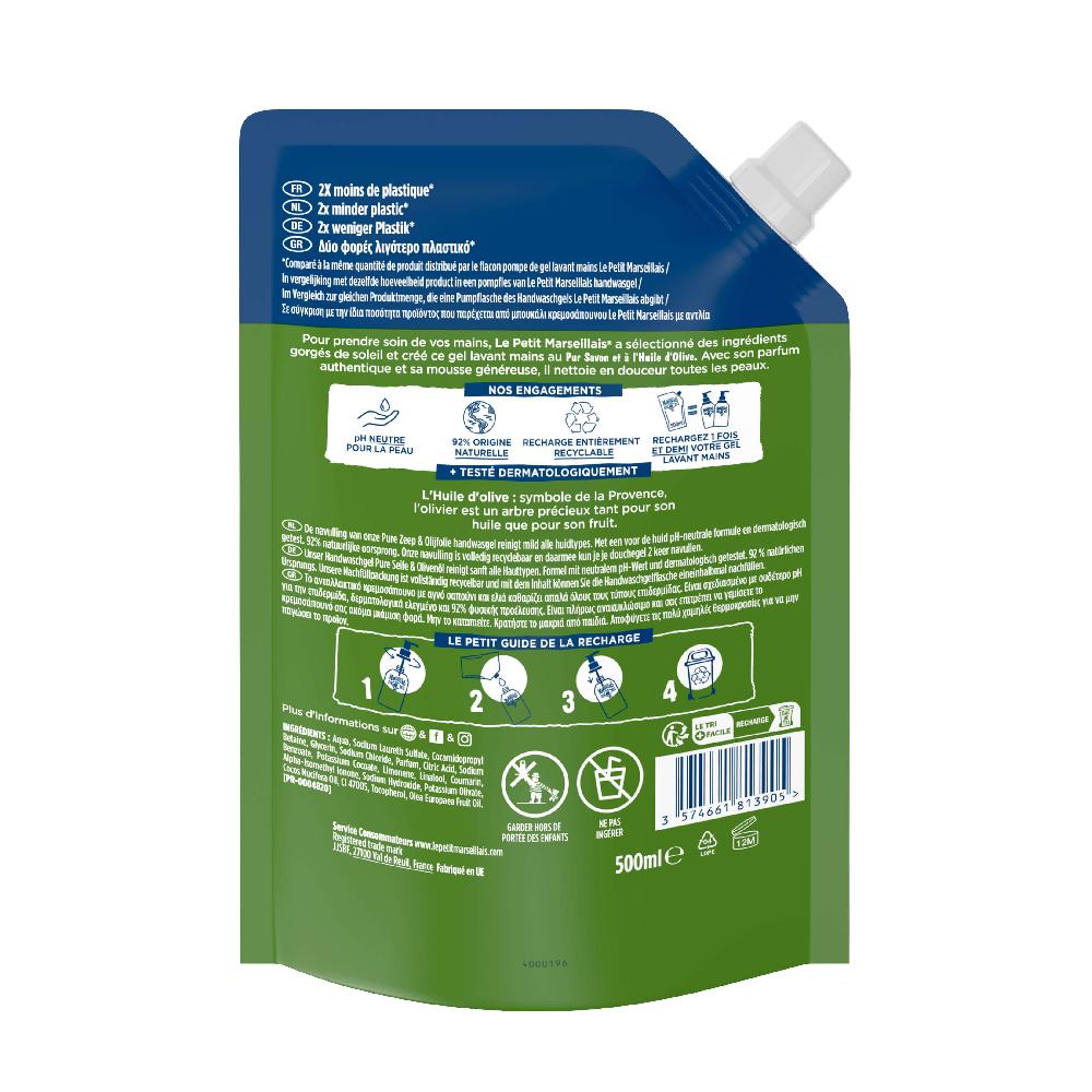 Le Petit Marseillais RECHARGE GEL LAVANT MAINS – PUR SAVON & HUILE D’OLIVE ​