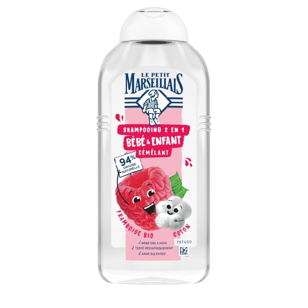 le petit marseillais Shampooing 2 en 1 Bébé & Enfant Démêlant à la Framboise Bio et Coton