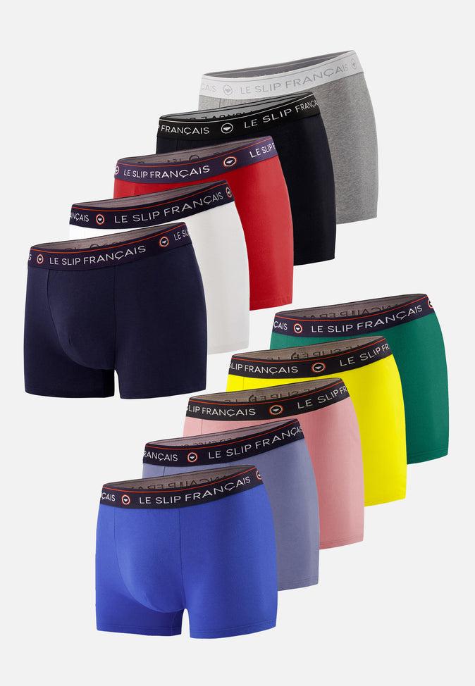 le slip français 10 boxers en coton Pack 10 Boxer Redoutable Marine Blanc Rouge Bleu Jean Gris Noir Bleu Eblouissant Rose Tournesol Emeraude