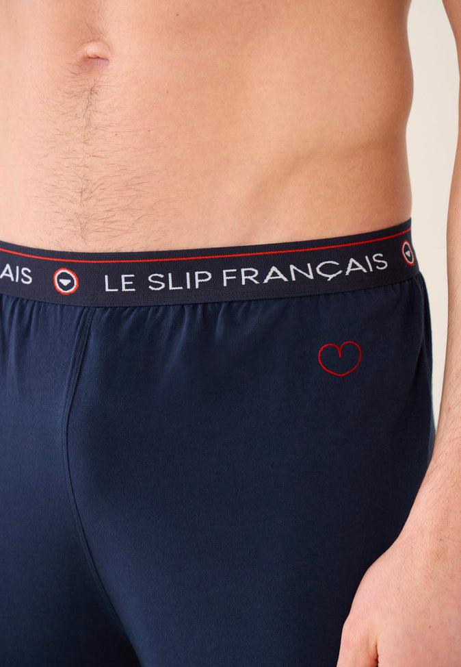 Le Slip Français Bas De Pyjama En Coton Indomptable Marine Brodé 'Coeur'