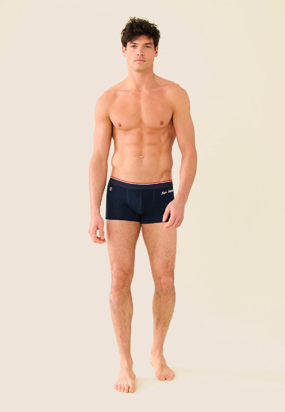 Le Slip Français Boxer En Coton Brodé Marius Bleu Amour
