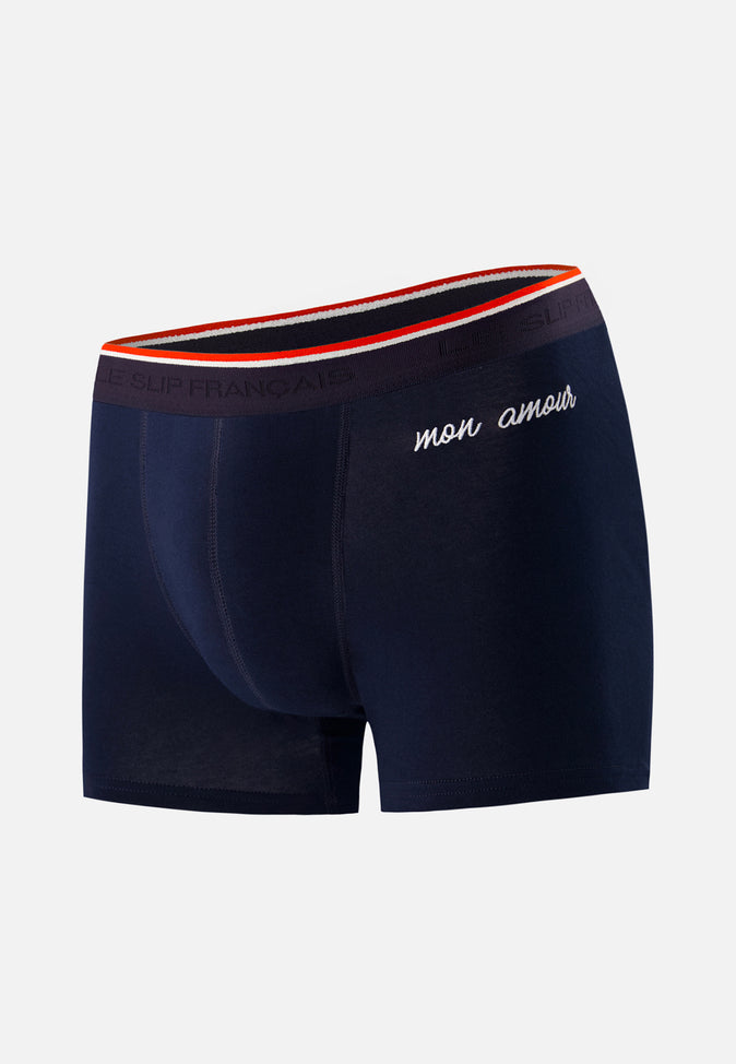 le slip français Boxer en coton brodé Marius Bleu Amour le slip français Boxer en coton brodé Marius Bleu Amour