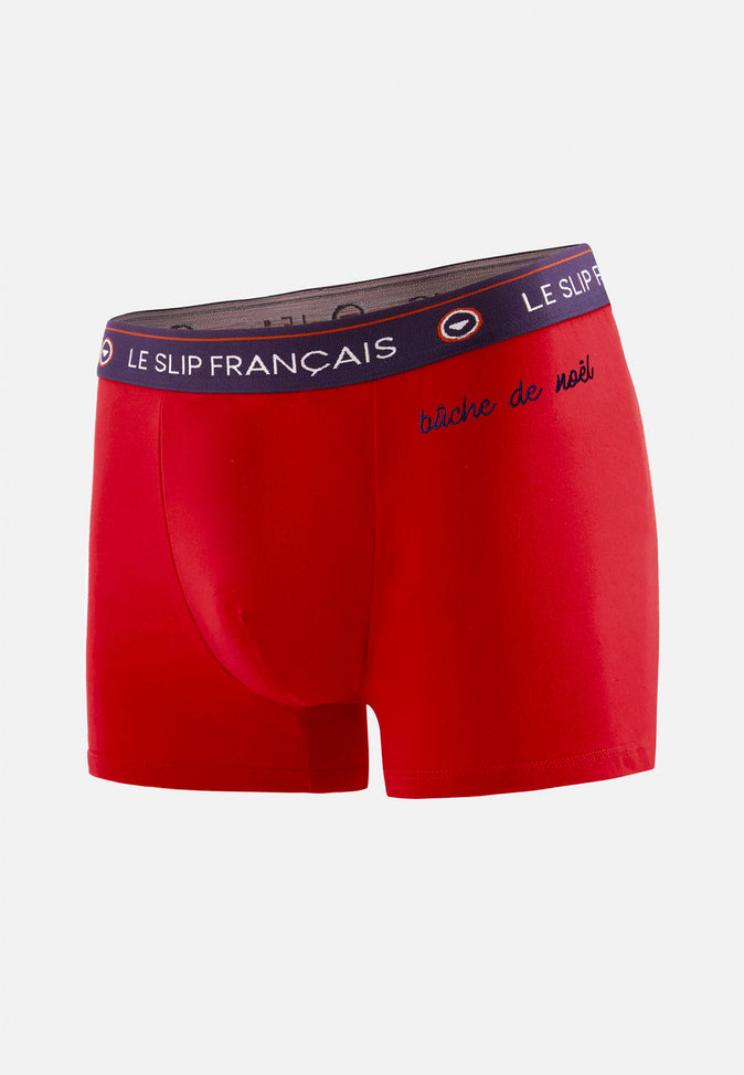 le slip français Boxer en coton Redoutable Rouge Cerise Buche De Noel