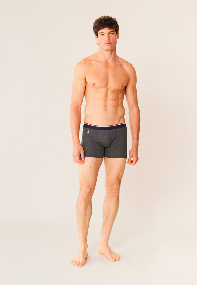 Le Slip Français Boxer Long En Coton Michel Gris Anthracite