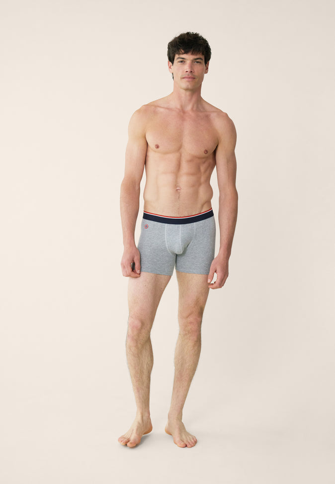 Le Slip Français Boxer Long En Coton Michel Gris Chiné