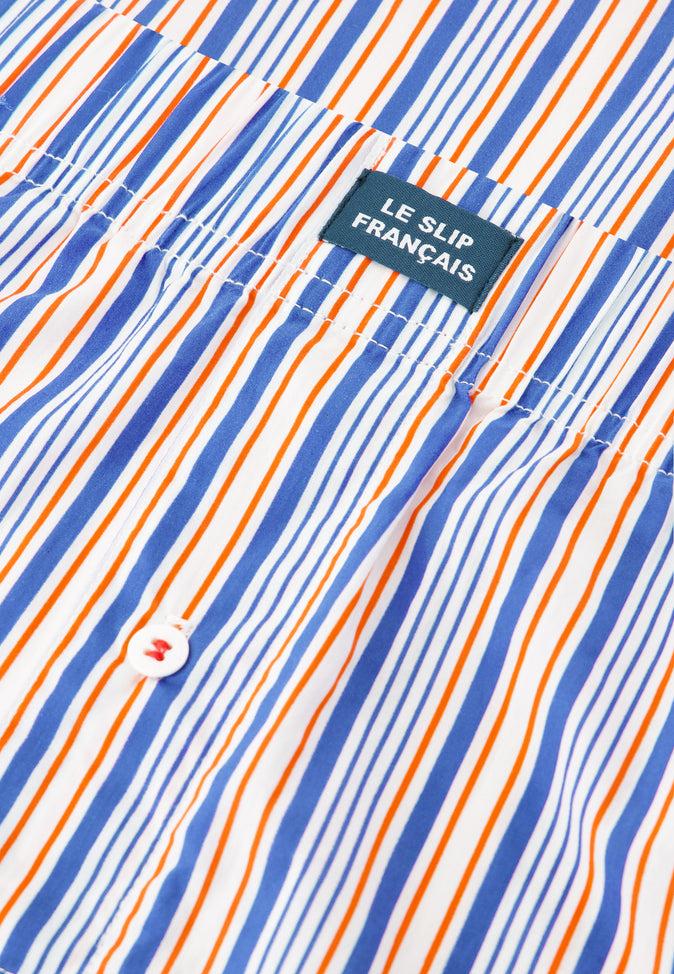 Le Slip Français Caleçon En Coton Jacques Rayure Duo Bleu Eblouissant Coquelicot