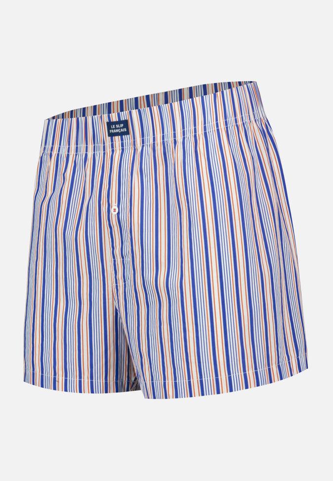 le slip français Caleçon en coton Jacques Rayure Duo Bleu Eblouissant Coquelicot