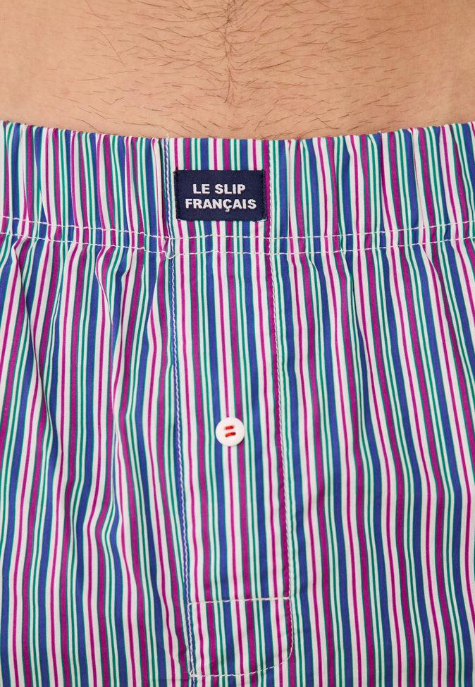 Le Slip Français Caleçon En Coton Jacques Rayures Matelas Purple Emeraude