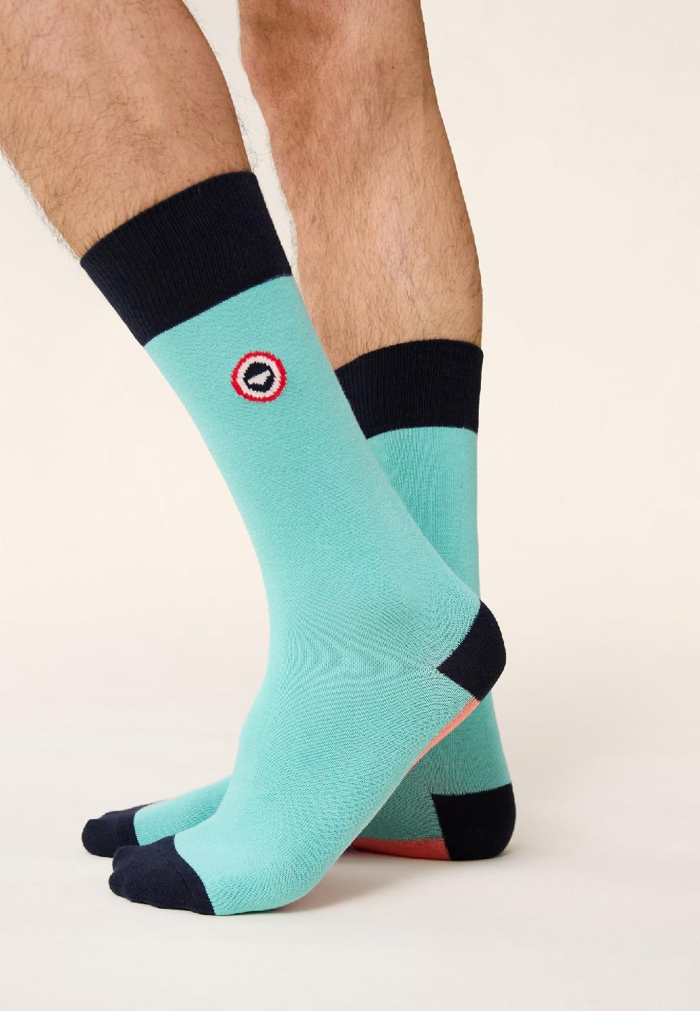 Le Slip Français Chaussettes Mi-hautes En Coton Lucas Bloc Mint Neon Pink