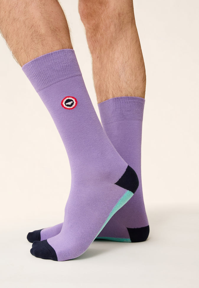 Le Slip Français Chaussettes Mi-hautes En Coton Lucas Demi Bloc Viola