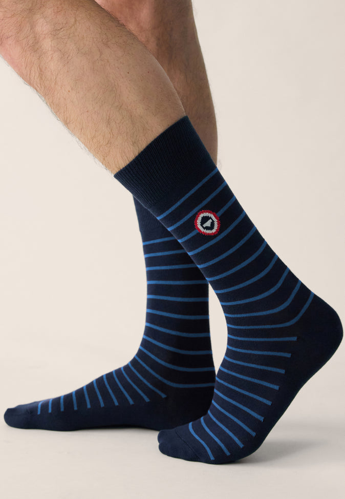 Le Slip Français Chaussettes Mi-hautes En Coton Robuste Marine Rayures Acier