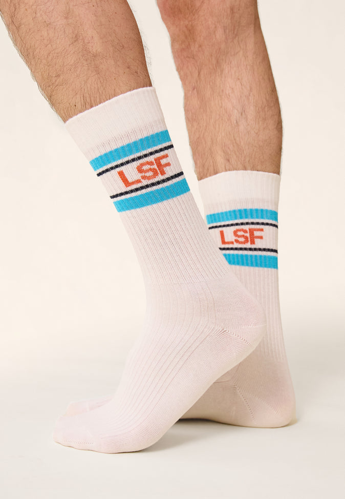 Le Slip Français Chaussettes Mi-hautes En Coton Wilfried Bleu Fluo Argile Rouge