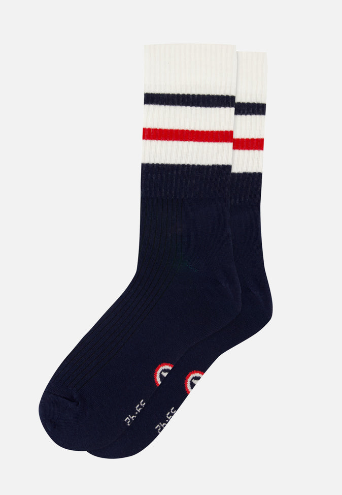 le slip français Chaussettes mi-hautes en coton Wilfried Bloc Marine Blanc Rouge