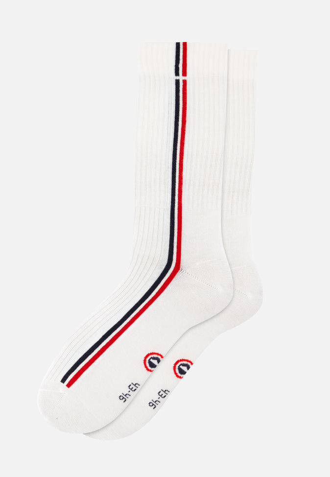 le slip français Chaussettes mi-hautes en coton Wilfried Lignes Marine Blanc Rouge