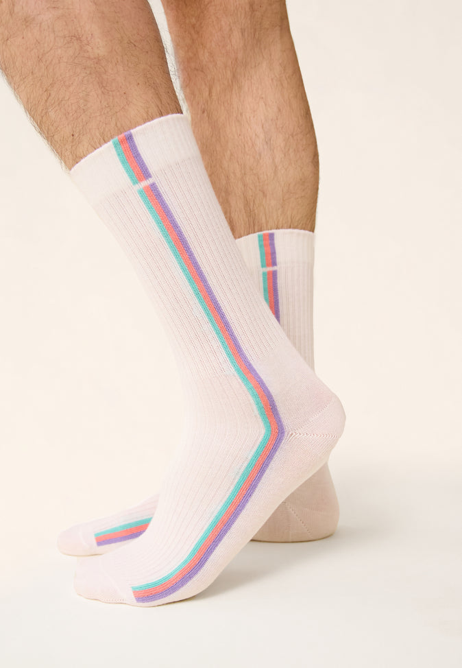 Le Slip Français Chaussettes Mi-hautes En Coton Wilfried Lignes Mint Neon Pink Viola
