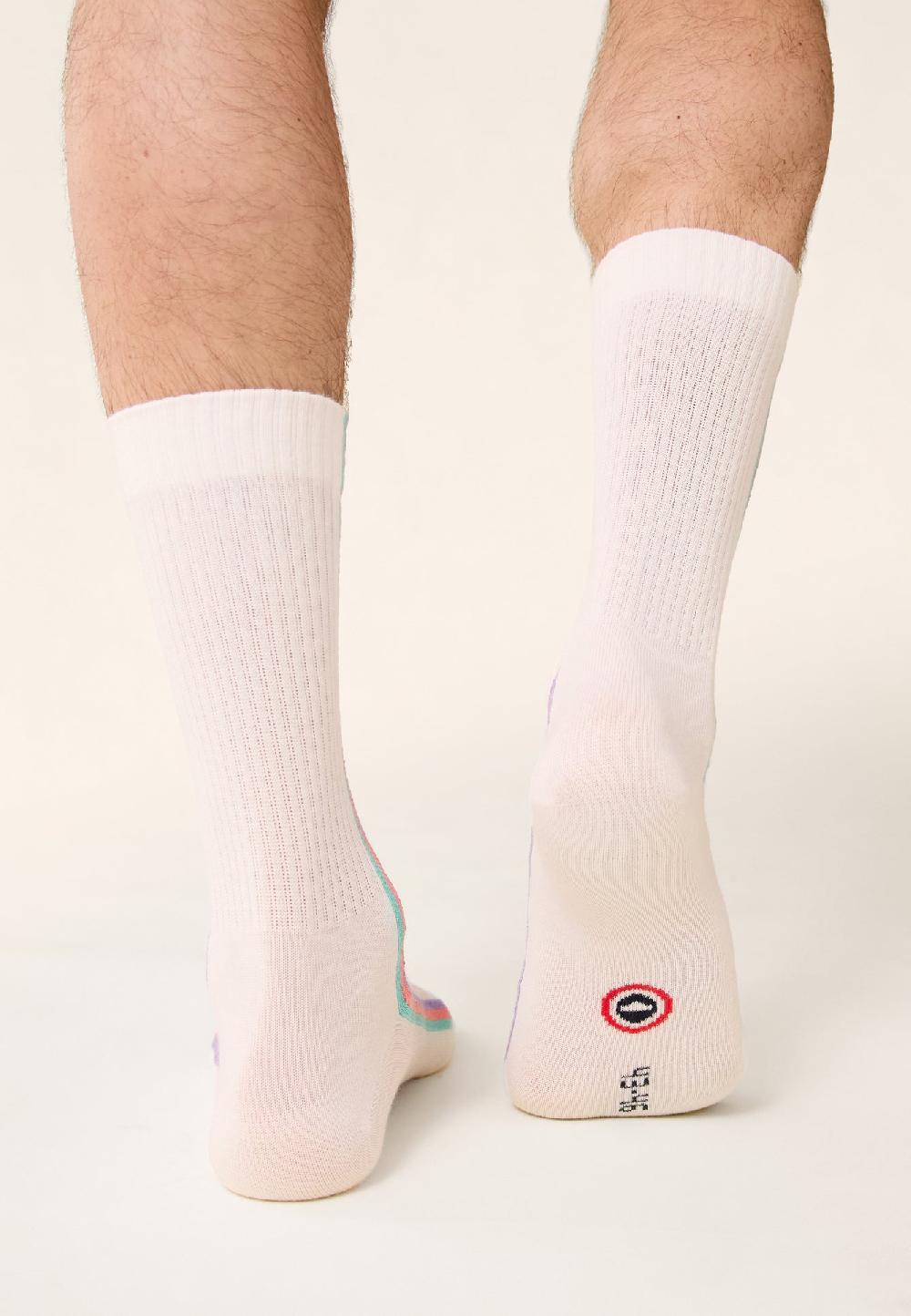 Le Slip Français Chaussettes Mi-hautes En Coton Wilfried Lignes Mint Neon Pink Viola