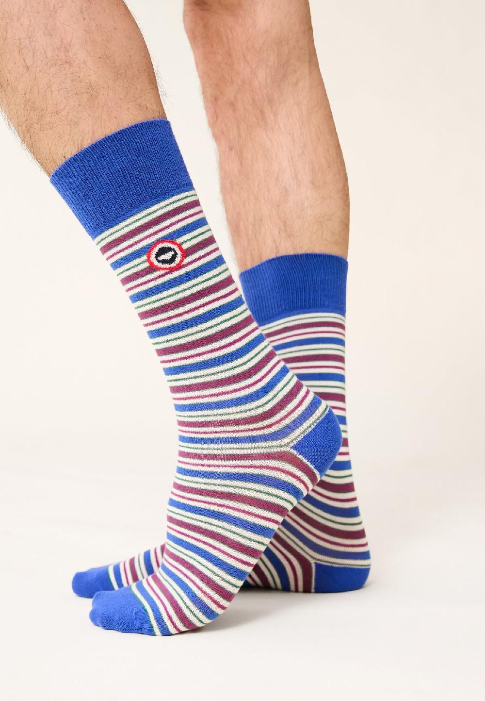 Le Slip Français Chaussettes Mi-hautes Mixtes En Coton Lucas Rayure Matelas Purple Emeraude