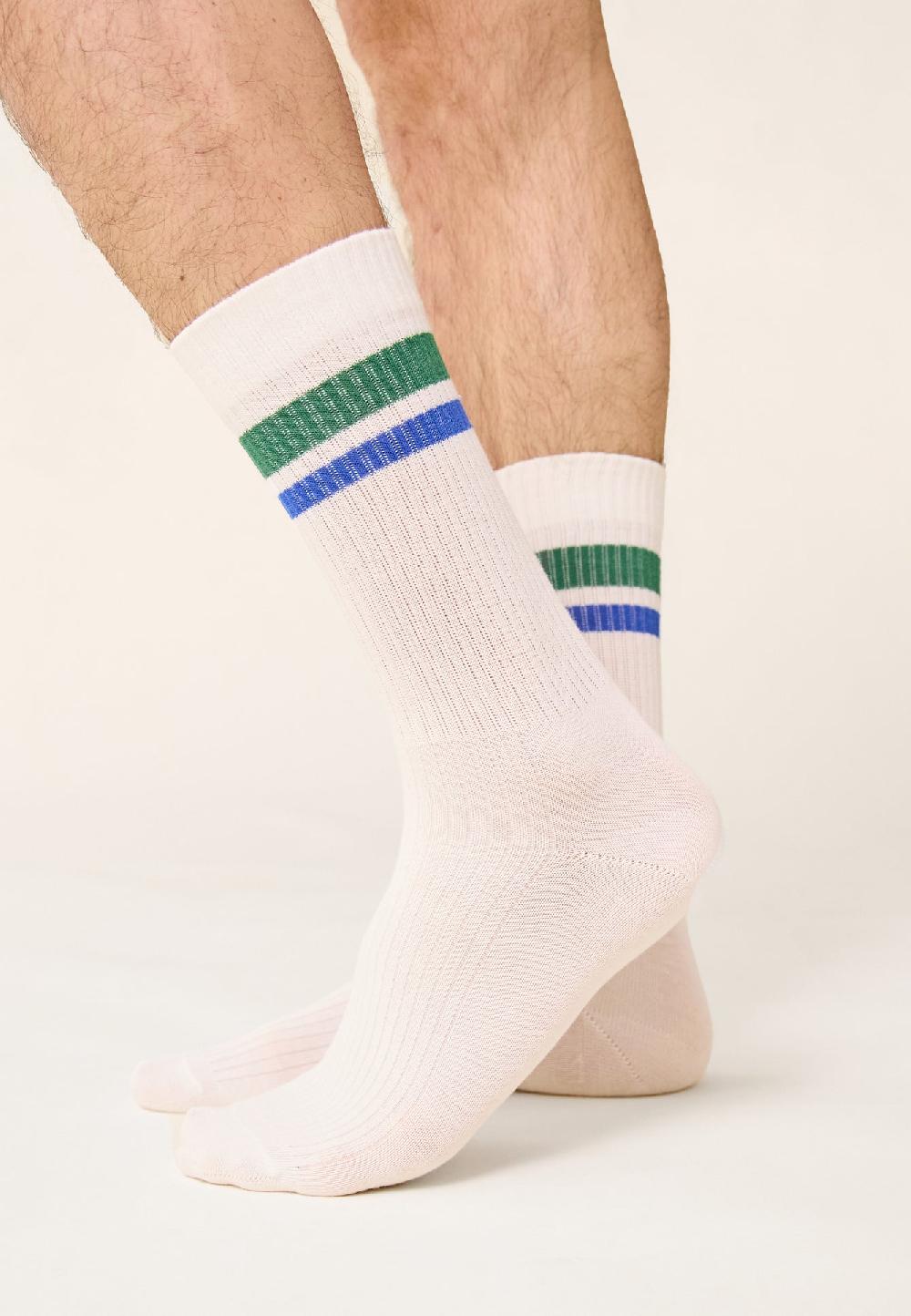 Le Slip Français Chaussettes Mi-hautes Mixtes En Coton Wilfried Horizontal Emeraude Bleu Eblouissant