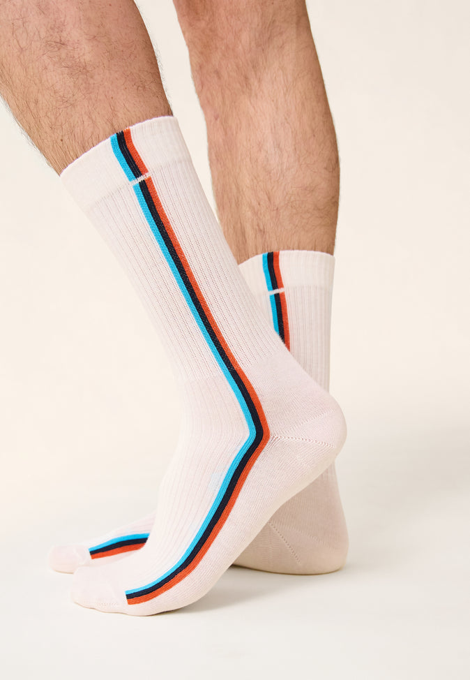 Le Slip Français Chaussettes Mi-hautes Mixtes En Coton Wilfried Lignes Bleu Fluo Marine Argile Rouge