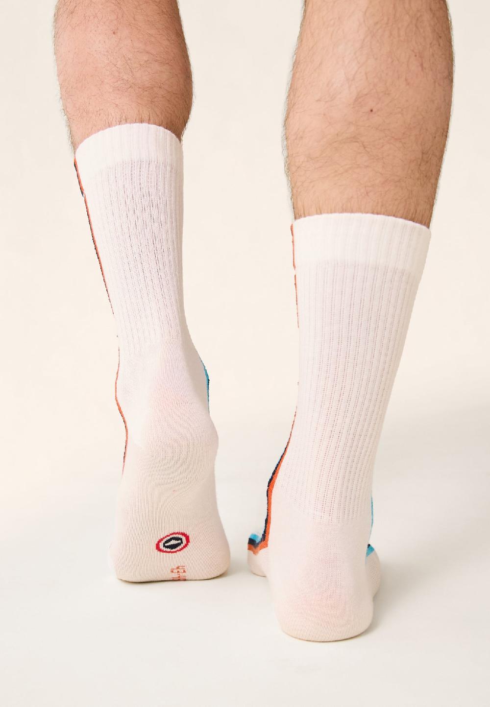 Le Slip Français Chaussettes Mi-hautes Mixtes En Coton Wilfried Lignes Bleu Fluo Marine Argile Rouge