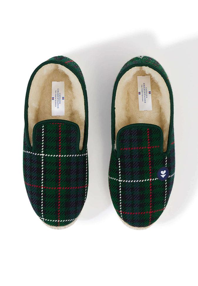 Le Slip Français Chaussons D'intérieur En Laine Charentaises Tartan Vert