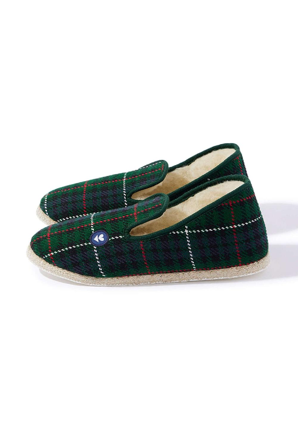 Le Slip Français Chaussons D'intérieur En Laine Charentaises Tartan Vert