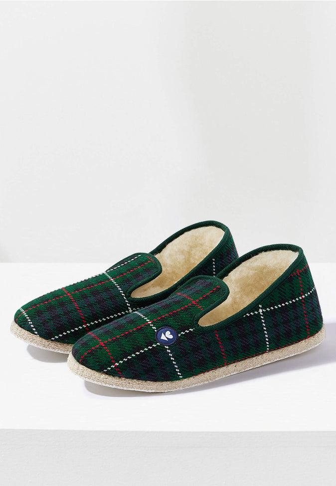 le slip français Chaussons d'intérieur en laine Charentaises Tartan Vert