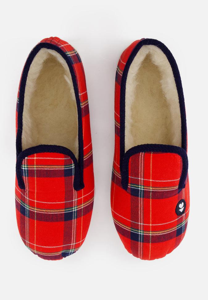 Le Slip Français Chaussons D'intérieur En Laine Pantoufles Carreaux Rouge