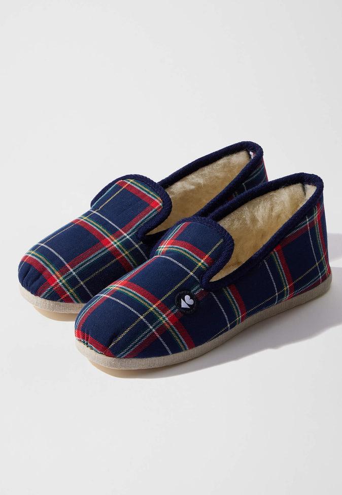 le slip français Chaussons d'intérieur en laine Pantoufles Carreaux Marine